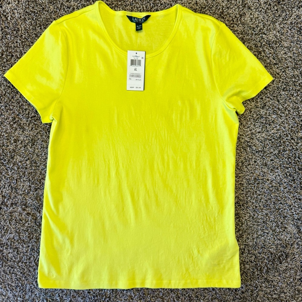 NWT Lauren Ralph Lauren Yellow Short Sleeve Shirt Women’s Size XL Stretch Soft
